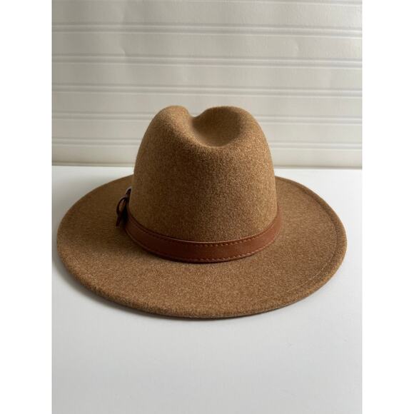 Women's Wool Blend Belted Hat Tan Elevated Boho Safari Moto Boho Monochrome - Picture 4 of 9